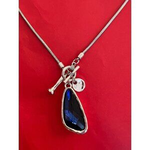 Silver 36" Long blue Faced Crystal Sweater necklace womens jewelry